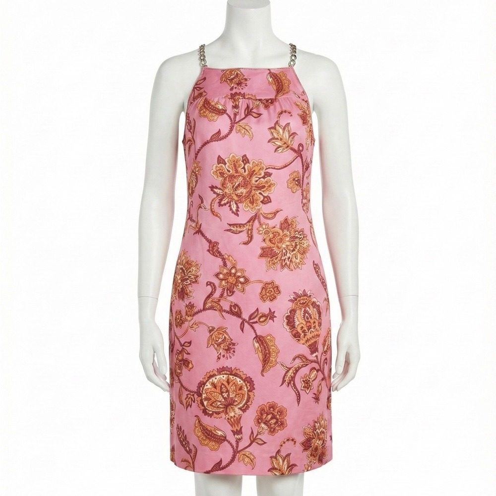 Ann Taylor Pink Floral Chain Strap Y2K Vintage Coquette Mini Dress Womens Size 2